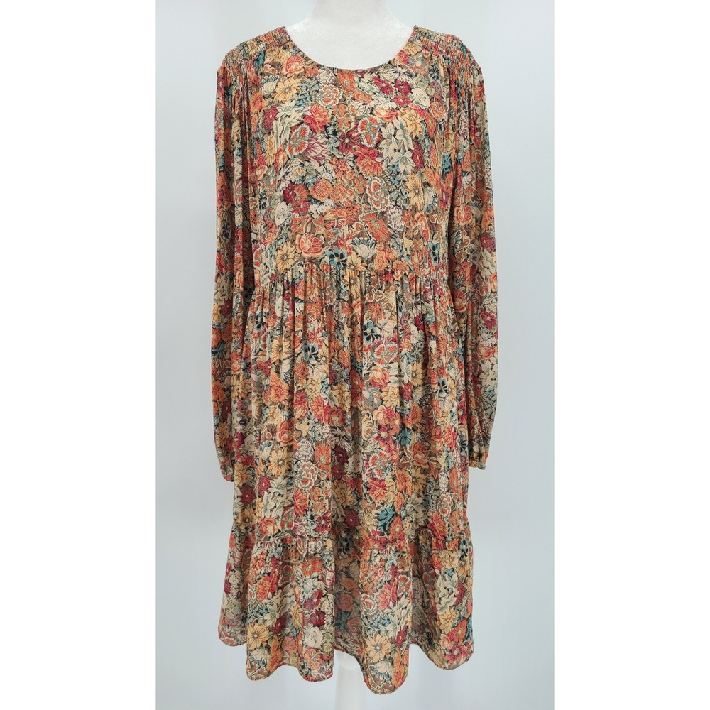 Peruvian Connection Boho Yellowstone Dress M Floral Tiered Prairie Cottagecore